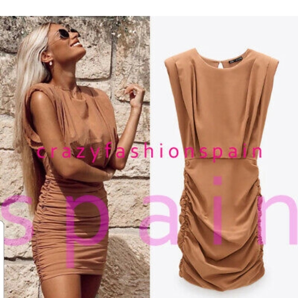 Zara Dresses & Skirts - ZARA Draped Detail Dress with Shoulder Pads